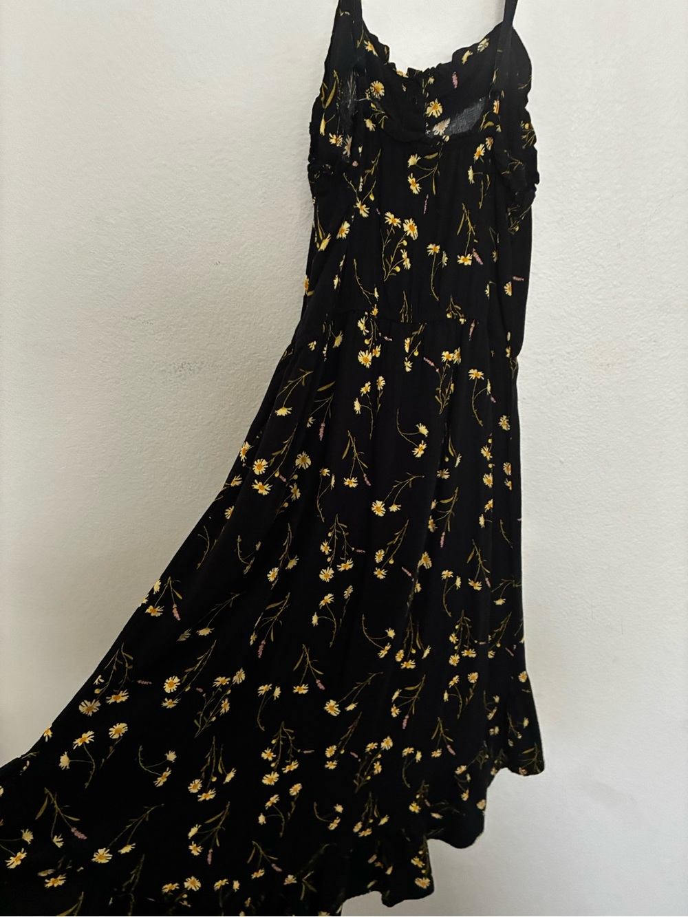 art class Black Maxi Dress with Yellow Floral Print and shorts